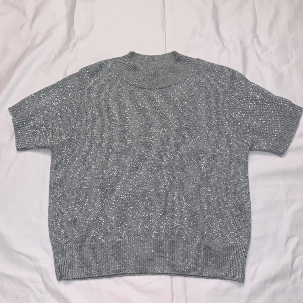 Vintage BFA Classics Short Sleeve Grey Sparkly Sweater